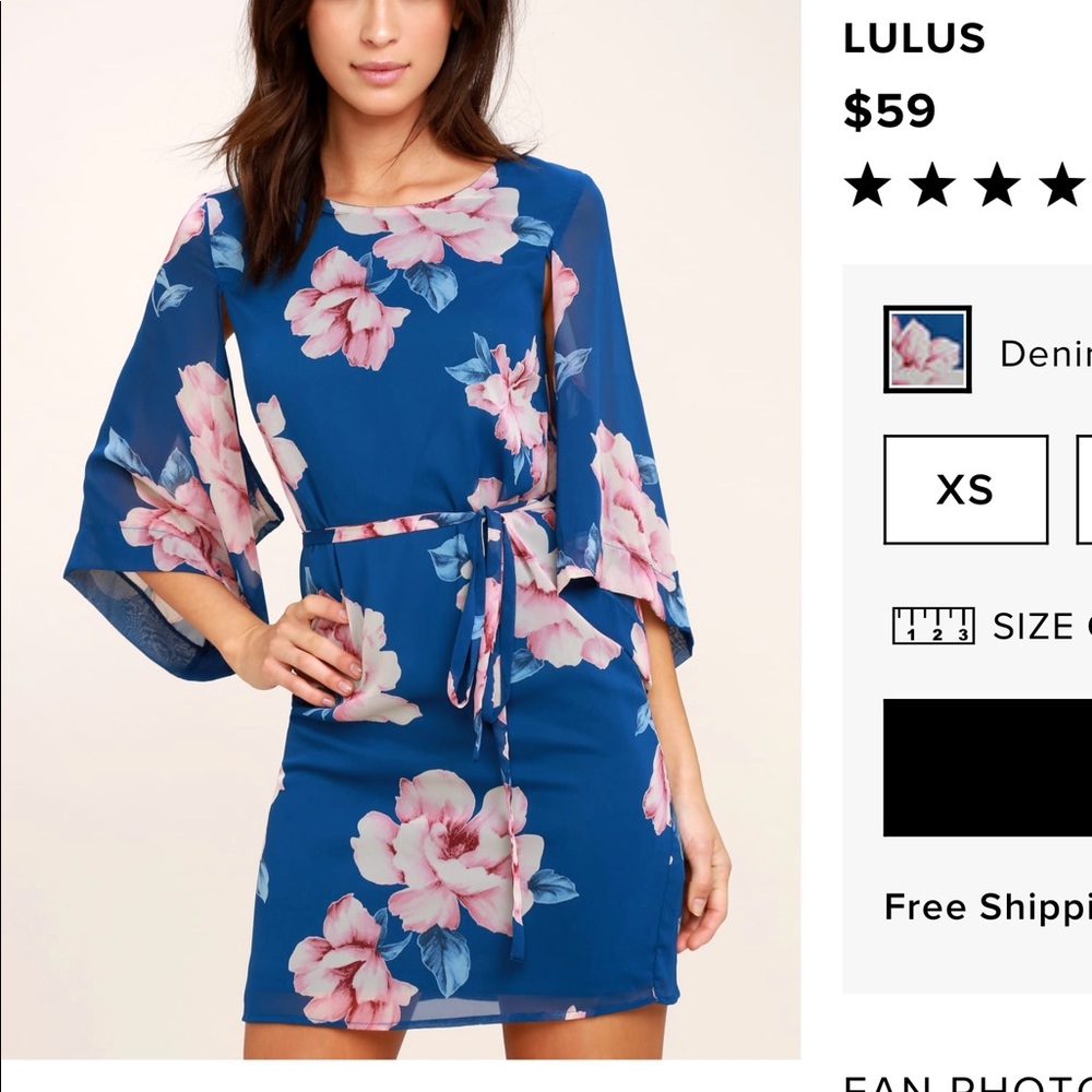 Lulus Joyful Noise Denim Blue & Pink Floral Dress